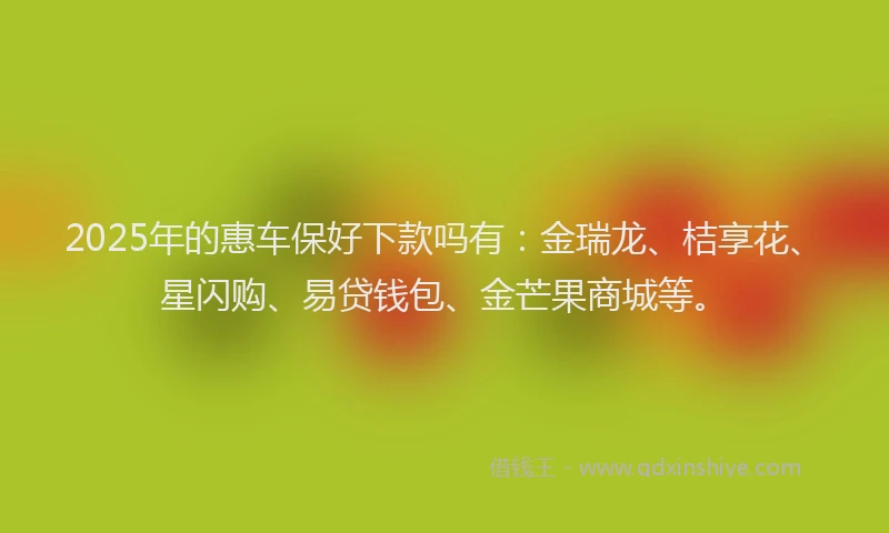 2025年的惠车保好下款吗有：金瑞龙、桔享花、星闪购、易贷钱包、金芒果商城等。