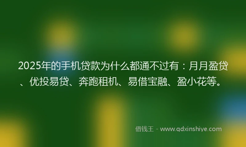 2025年的手机贷款为什么都通不过有：月月盈贷、优投易贷、奔跑租机、易借宝融、盈小花等。