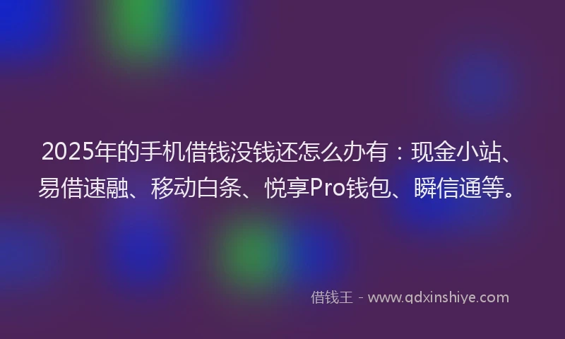 2025年的手机借钱没钱还怎么办有：现金小站、易借速融、移动白条、悦享Pro钱包、瞬信通等。