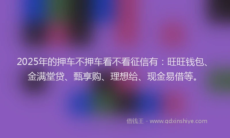2025年的押车不押车看不看征信有：旺旺钱包、金满堂贷、甄享购、理想给、现金易借等。
