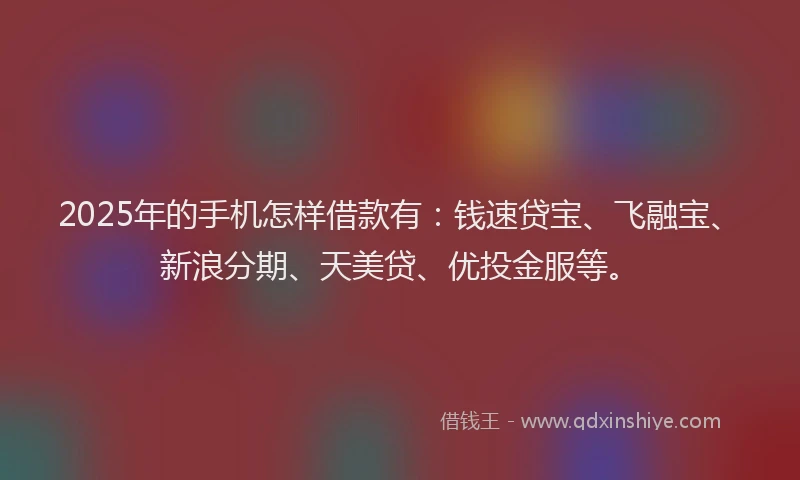 2025年的手机怎样借款有：钱速贷宝、飞融宝、新浪分期、天美贷、优投金服等。
