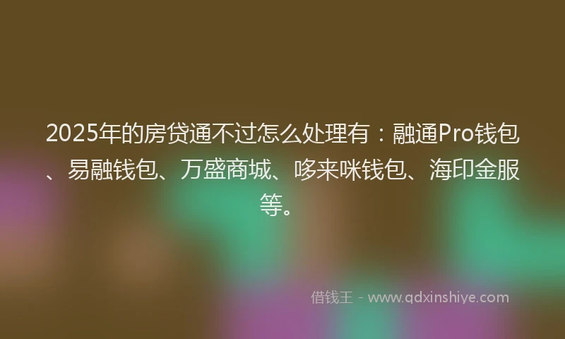 2025年的房贷通不过怎么处理有：融通Pro钱包、易融钱包、万盛商城、哆来咪钱包、海印金服等。