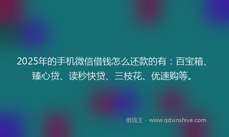2025年的手机微信借钱怎么还款的有：百宝箱、臻心贷、读秒快贷、三枝花、优速购等。