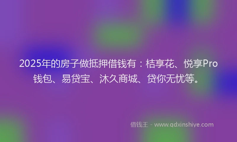 2025年的房子做抵押借钱有：桔享花、悦享Pro钱包、易贷宝、沐久商城、贷你无忧等。