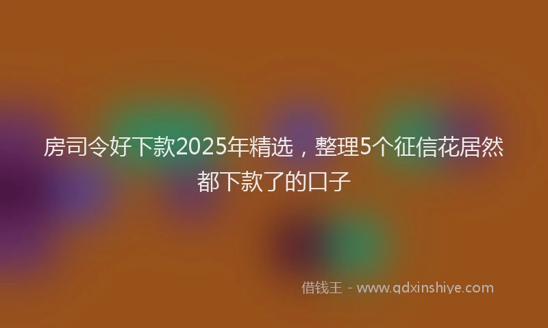 房司令好下款2025年精选，整理5个征信花居然都下款了的口子