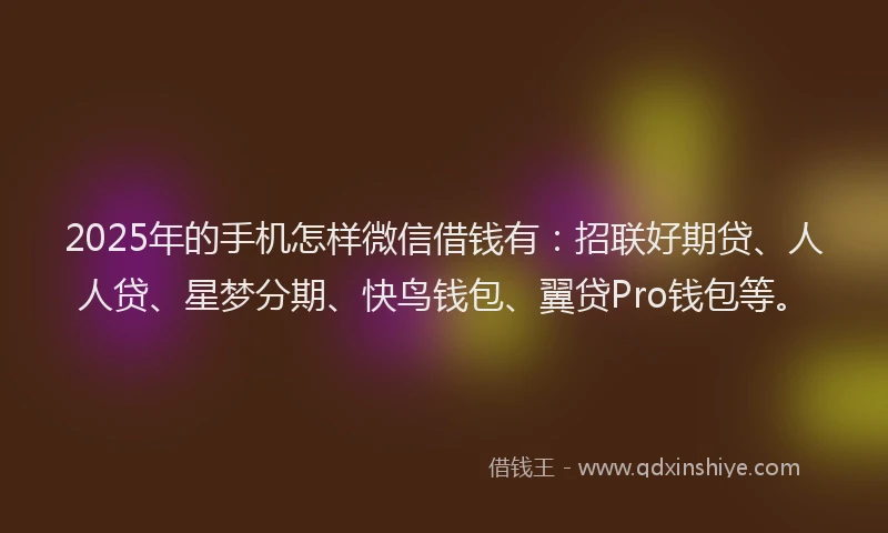 2025年的手机怎样微信借钱有：招联好期贷、人人贷、星梦分期、快鸟钱包、翼贷Pro钱包等。
