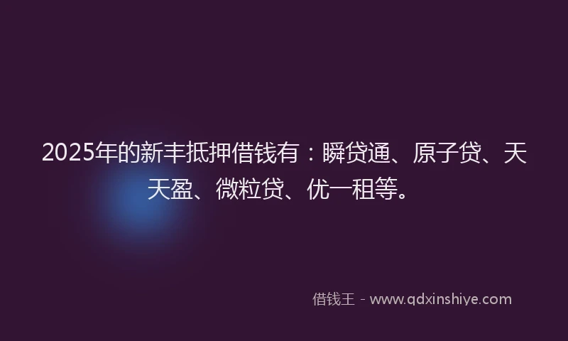 2025年的新丰抵押借钱有：瞬贷通、原子贷、天天盈、微粒贷、优一租等。
