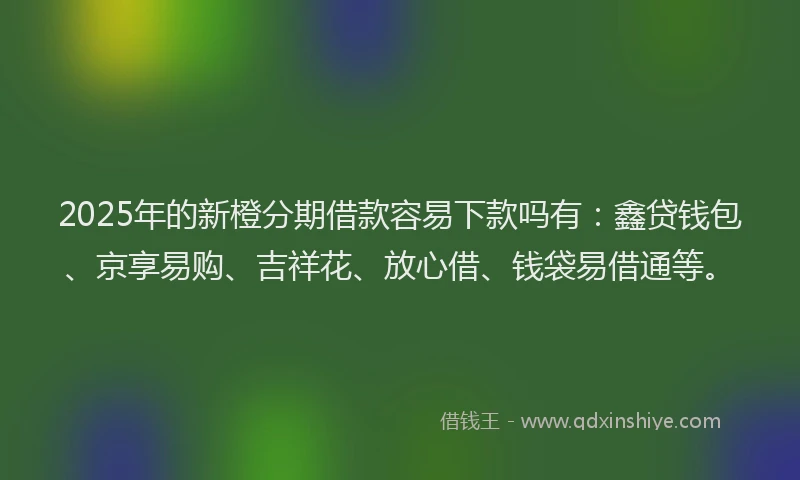 2025年的新橙分期借款容易下款吗有：鑫贷钱包、京享易购、吉祥花、放心借、钱袋易借通等。