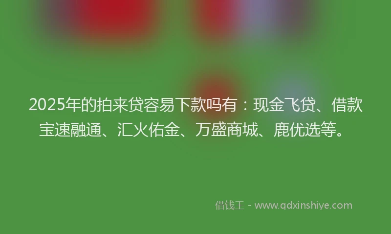 2025年的拍来贷容易下款吗有：现金飞贷、借款宝速融通、汇火佑金、万盛商城、鹿优选等。