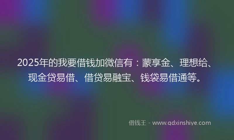 2025年的我要借钱加微信有：蒙享金、理想给、现金贷易借、借贷易融宝、钱袋易借通等。