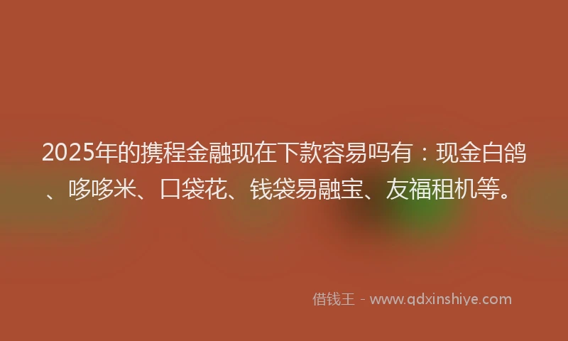 2025年的携程金融现在下款容易吗有：现金白鸽、哆哆米、口袋花、钱袋易融宝、友福租机等。