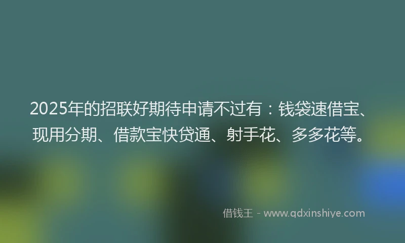 2025年的招联好期待申请不过有：钱袋速借宝、现用分期、借款宝快贷通、射手花、多多花等。