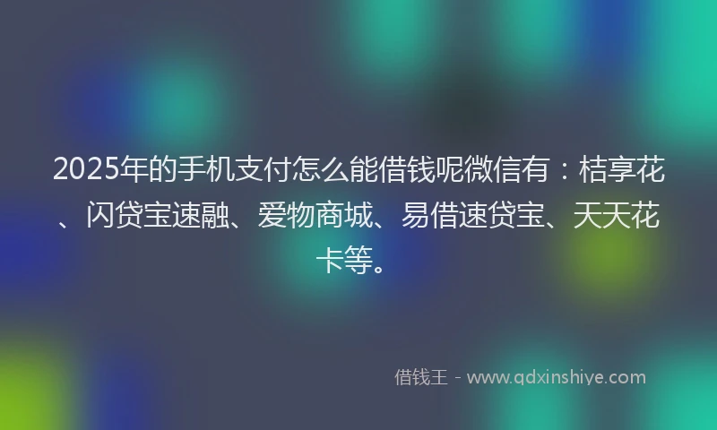 2025年的手机支付怎么能借钱呢微信有：桔享花、闪贷宝速融、爱物商城、易借速贷宝、天天花卡等。
