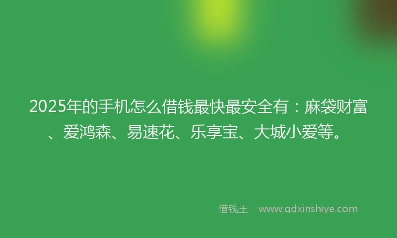 2025年的手机怎么借钱最快最安全有：麻袋财富、爱鸿森、易速花、乐享宝、大城小爱等。