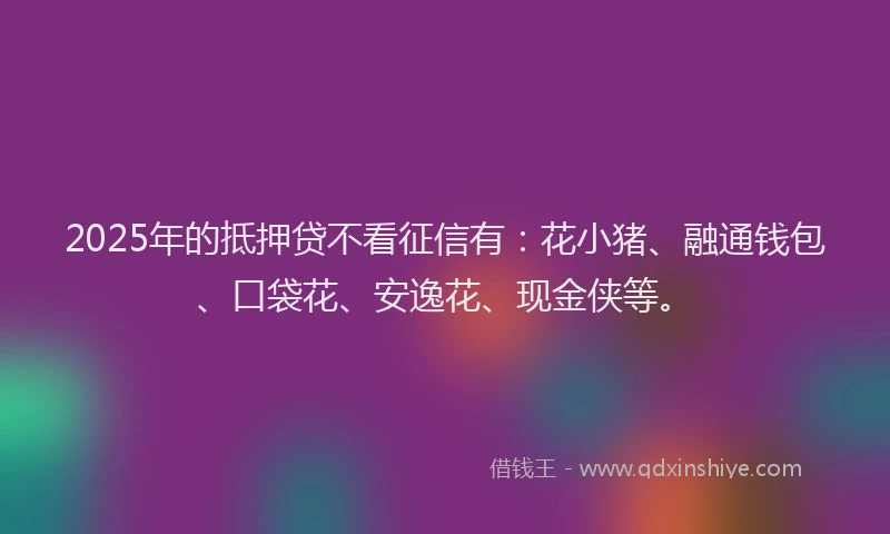 2025年的抵押贷不看征信有：花小猪、融通钱包、口袋花、安逸花、现金侠等。