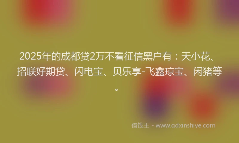 2025年的成都贷2万不看征信黑户有：天小花、招联好期贷、闪电宝、贝乐享-飞鑫琼宝、闲猪等。