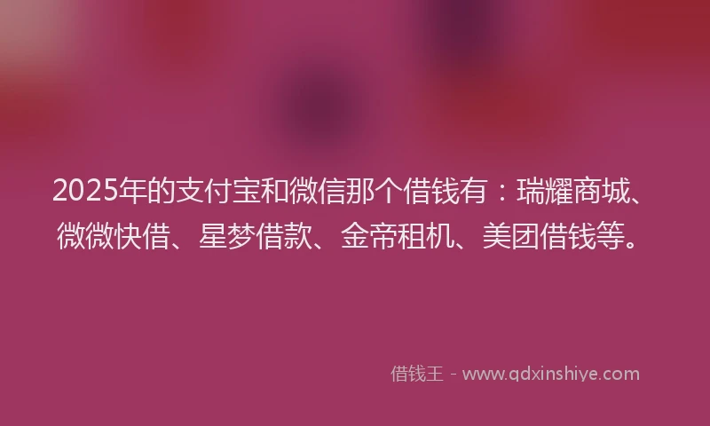 2025年的支付宝和微信那个借钱有：瑞耀商城、微微快借、星梦借款、金帝租机、美团借钱等。