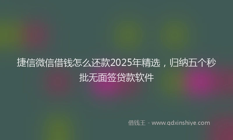 捷信微信借钱怎么还款2025年精选，归纳五个秒批无面签贷款软件