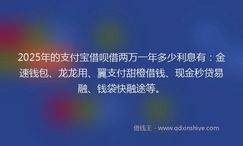 2025年的支付宝借呗借两万一年多少利息有：金速钱包、龙龙用、翼支付甜橙借钱、现金秒贷易融、钱袋快融途等。