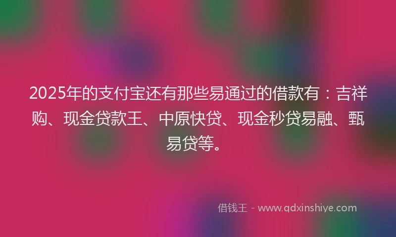 2025年的支付宝还有那些易通过的借款有：吉祥购、现金贷款王、中原快贷、现金秒贷易融、甄易贷等。