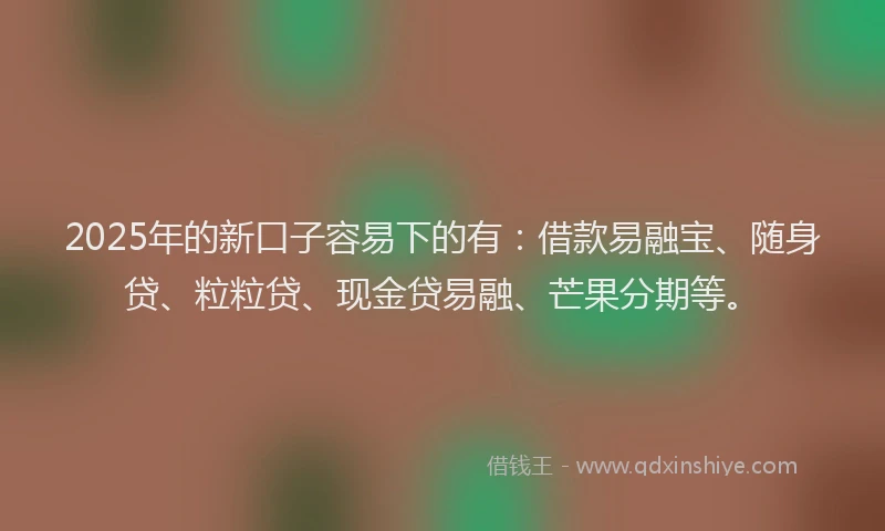 2025年的新口子容易下的有：借款易融宝、随身贷、粒粒贷、现金贷易融、芒果分期等。