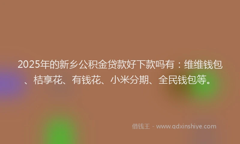 2025年的新乡公积金贷款好下款吗有：维维钱包、桔享花、有钱花、小米分期、全民钱包等。