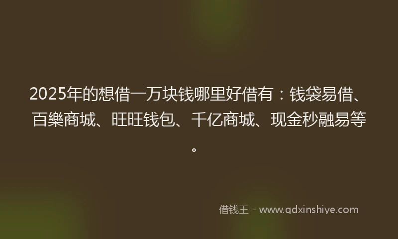 2025年的想借一万块钱哪里好借有：钱袋易借、百樂商城、旺旺钱包、千亿商城、现金秒融易等。