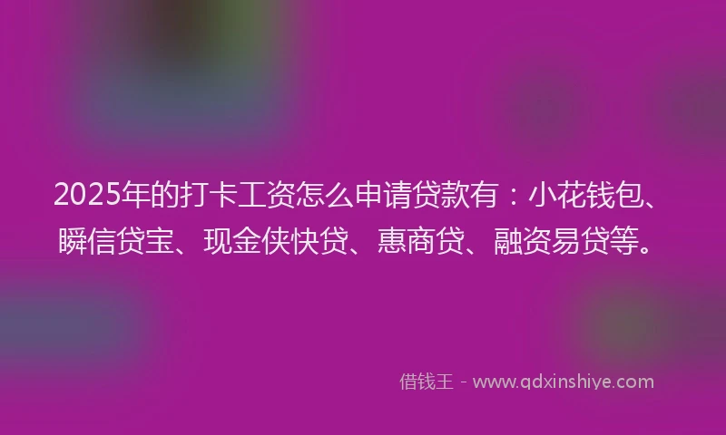2025年的打卡工资怎么申请贷款有：小花钱包、瞬信贷宝、现金侠快贷、惠商贷、融资易贷等。