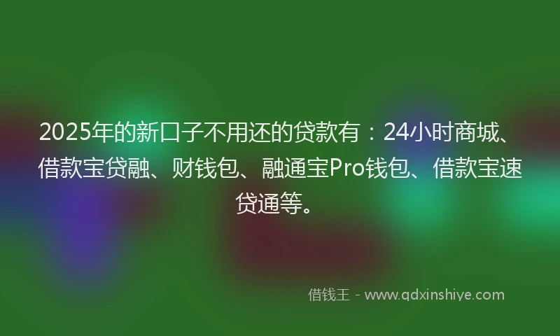 2025年的新口子不用还的贷款有：24小时商城、借款宝贷融、财钱包、融通宝Pro钱包、借款宝速贷通等。