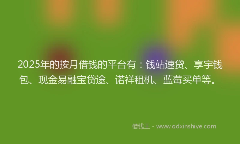2025年的按月借钱的平台有：钱站速贷、享宇钱包、现金易融宝贷途、诺祥租机、蓝莓买单等。