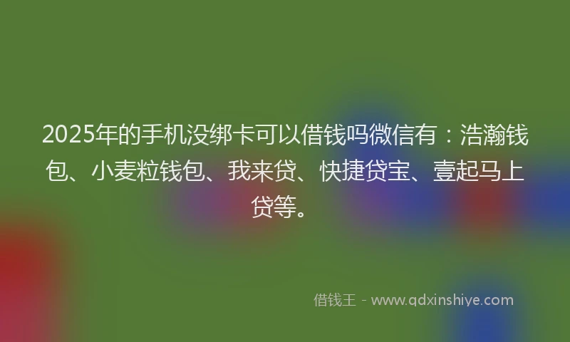 2025年的手机没绑卡可以借钱吗微信有：浩瀚钱包、小麦粒钱包、我来贷、快捷贷宝、壹起马上贷等。