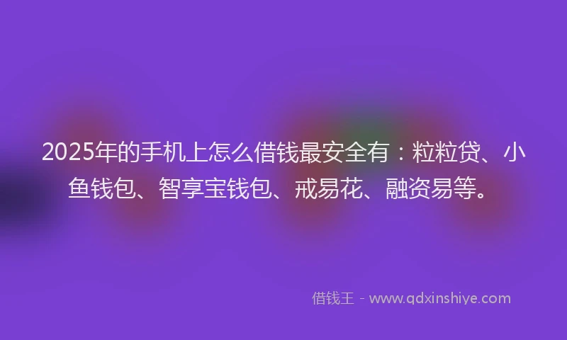 2025年的手机上怎么借钱最安全有：粒粒贷、小鱼钱包、智享宝钱包、戒易花、融资易等。