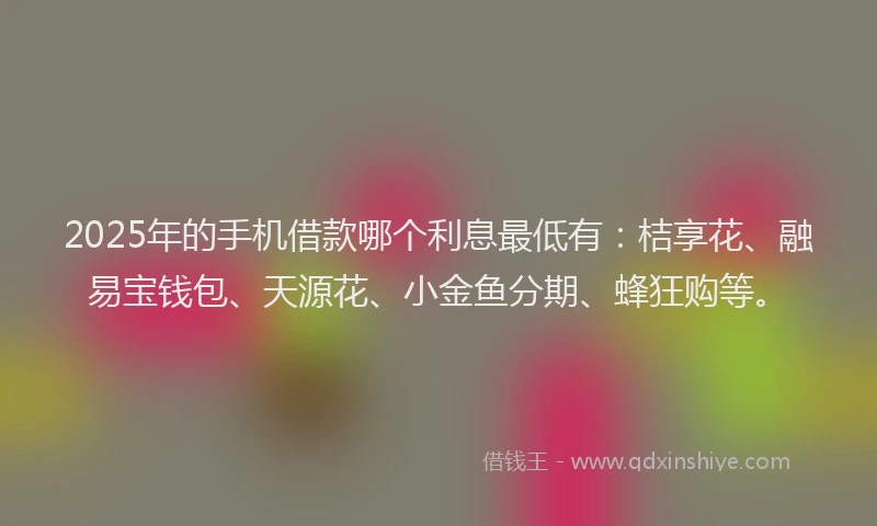 2025年的手机借款哪个利息最低有：桔享花、融易宝钱包、天源花、小金鱼分期、蜂狂购等。
