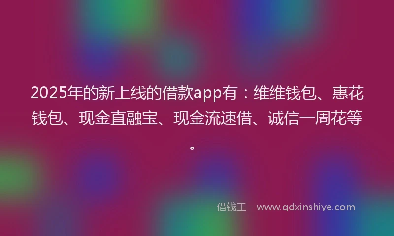 2025年的新上线的借款app有：维维钱包、惠花钱包、现金直融宝、现金流速借、诚信一周花等。