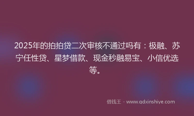 2025年的拍拍贷二次审核不通过吗有：极融、苏宁任性贷、星梦借款、现金秒融易宝、小信优选等。