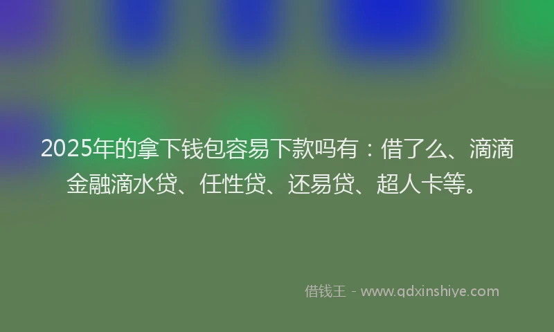 2025年的拿下钱包容易下款吗有：借了么、滴滴金融滴水贷、任性贷、还易贷、超人卡等。