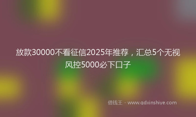 放款30000不看征信2025年推荐，汇总5个无视风控5000必下口子