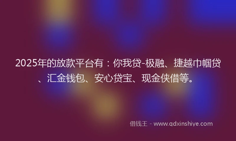 2025年的放款平台有：你我贷-极融、捷越巾帼贷、汇金钱包、安心贷宝、现金侠借等。