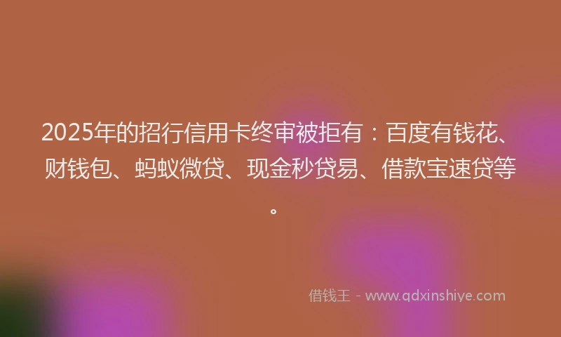 2025年的招行信用卡终审被拒有：百度有钱花、财钱包、蚂蚁微贷、现金秒贷易、借款宝速贷等。
