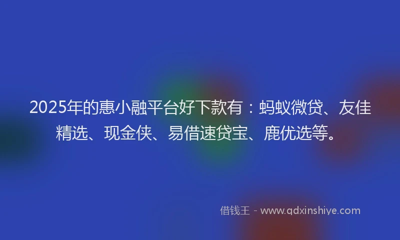 2025年的惠小融平台好下款有：蚂蚁微贷、友佳精选、现金侠、易借速贷宝、鹿优选等。