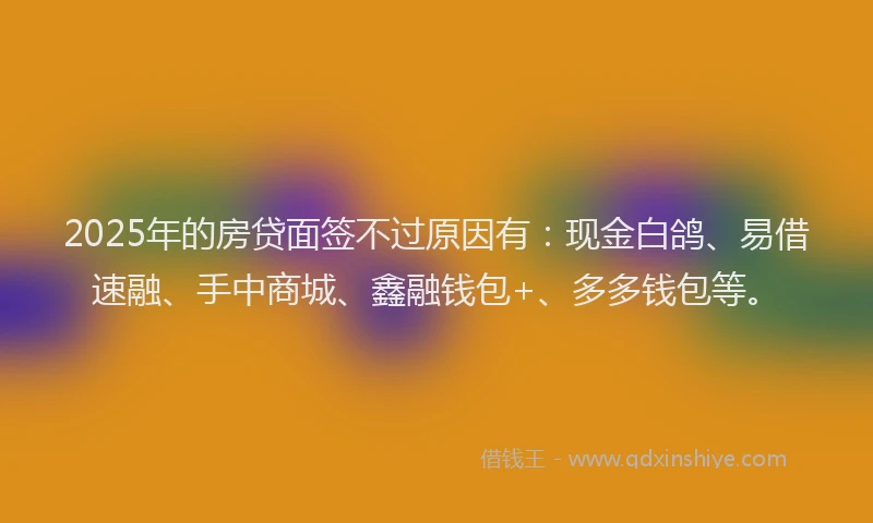 2025年的房贷面签不过原因有：现金白鸽、易借速融、手中商城、鑫融钱包+、多多钱包等。