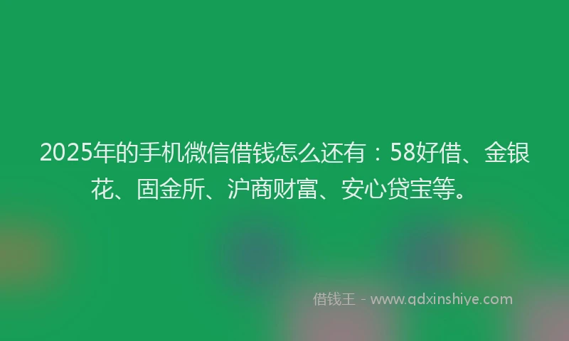 2025年的手机微信借钱怎么还有：58好借、金银花、固金所、沪商财富、安心贷宝等。