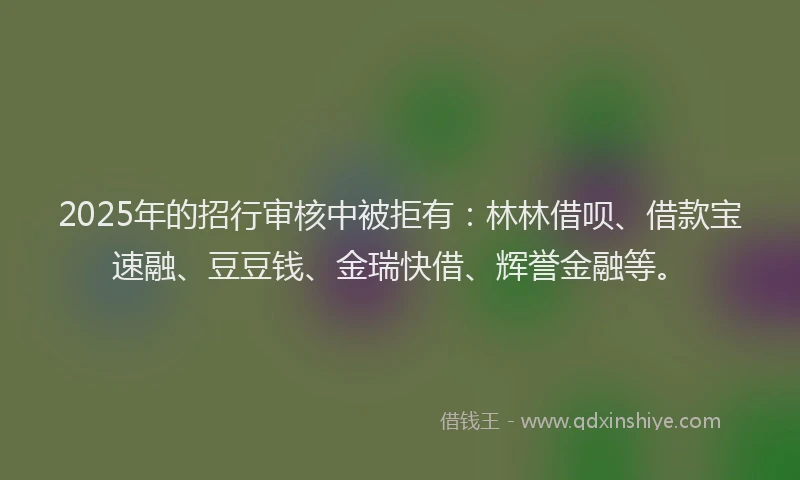 2025年的招行审核中被拒有：林林借呗、借款宝速融、豆豆钱、金瑞快借、辉誉金融等。