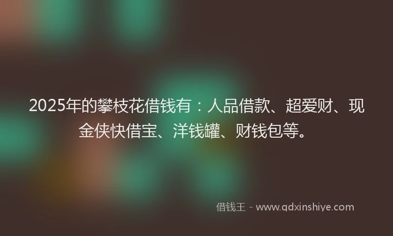2025年的攀枝花借钱有：人品借款、超爱财、现金侠快借宝、洋钱罐、财钱包等。