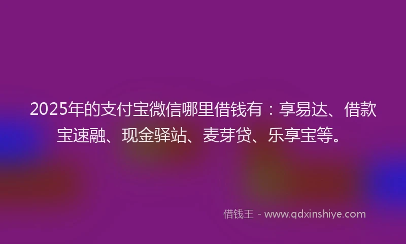 2025年的支付宝微信哪里借钱有：享易达、借款宝速融、现金驿站、麦芽贷、乐享宝等。