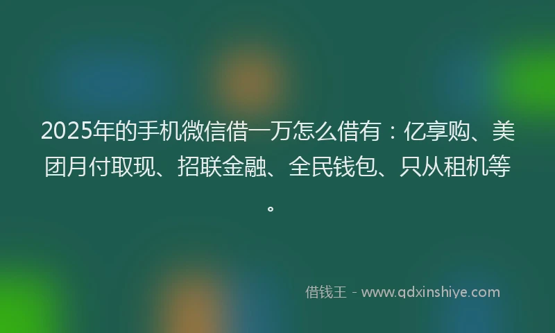2025年的手机微信借一万怎么借有：亿享购、美团月付取现、招联金融、全民钱包、只从租机等。