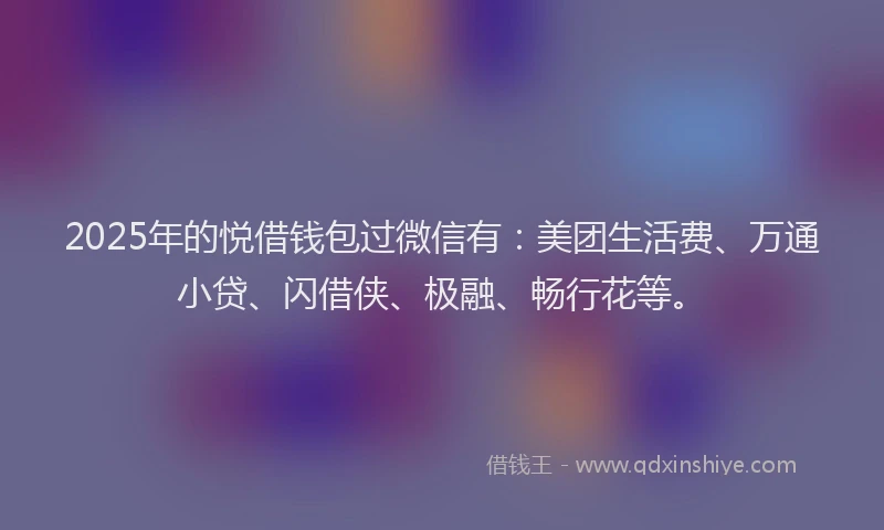 2025年的悦借钱包过微信有：美团生活费、万通小贷、闪借侠、极融、畅行花等。
