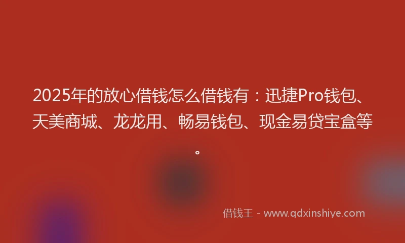 2025年的放心借钱怎么借钱有：迅捷Pro钱包、天美商城、龙龙用、畅易钱包、现金易贷宝盒等。