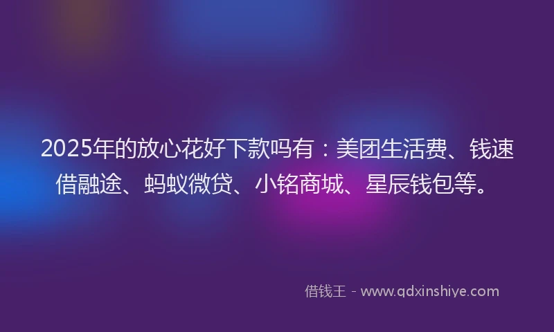 2025年的放心花好下款吗有：美团生活费、钱速借融途、蚂蚁微贷、小铭商城、星辰钱包等。