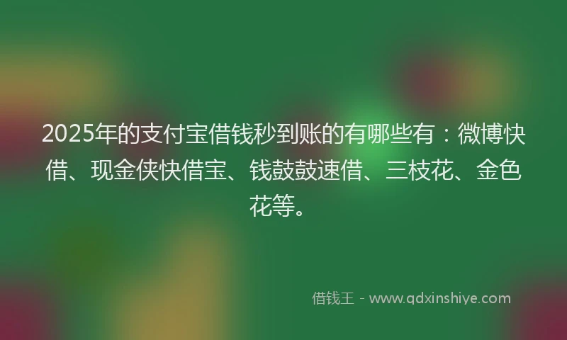 2025年的支付宝借钱秒到账的有哪些有：微博快借、现金侠快借宝、钱鼓鼓速借、三枝花、金色花等。